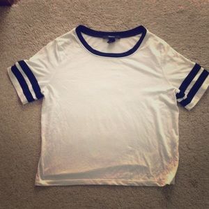 White varsity tee
